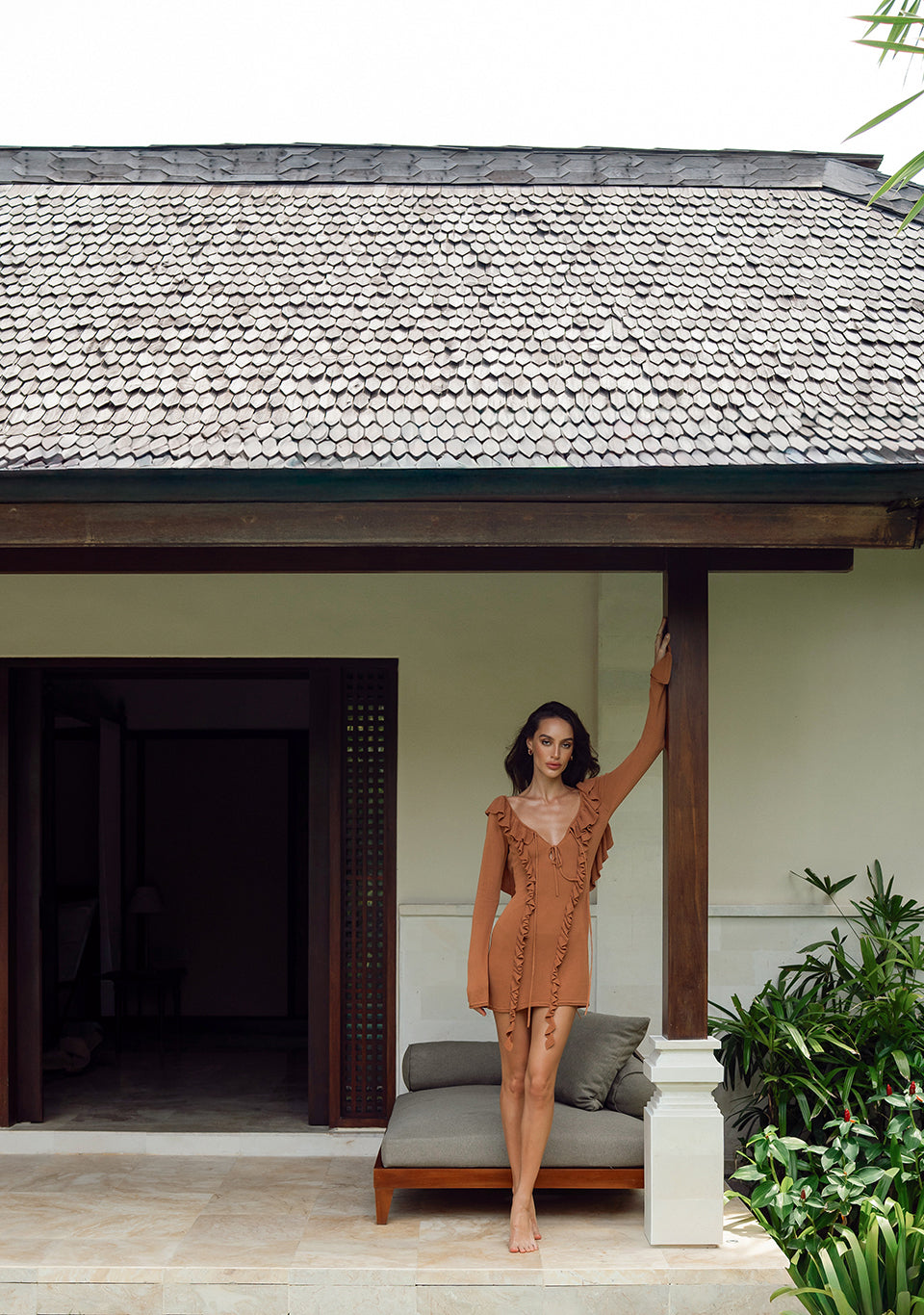 KNIT DRESS AMBER — styled look