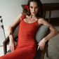 KNIT LONG DRESS SIENNA — front view by MOODSTORIES