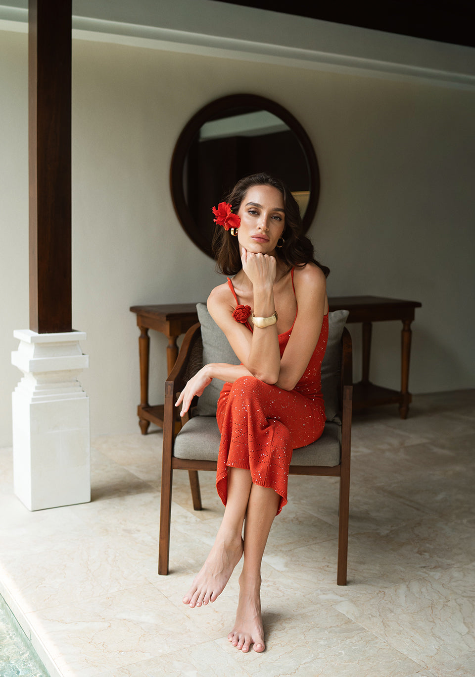 KNIT LONG DRESS SIENNA — styled look